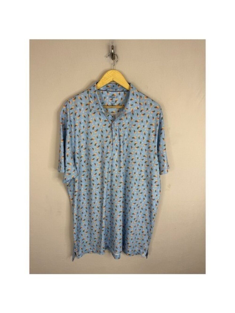 Johnnie-O Mens XL Pineapple Print Polo Shirt Desert Willow Golf Resort Blue